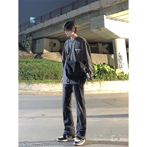 美式hiphop纯色修身直筒牛仔裤 控价68图片