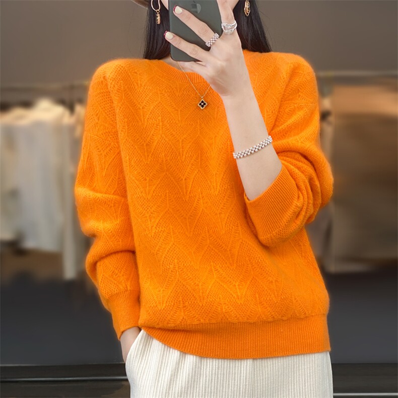 25秋冬新款100%羊毛衫圆领绞花加厚毛衣女宽松慵懒羊绒针织打底衫,女装羊毛衫,忠诺羊绒