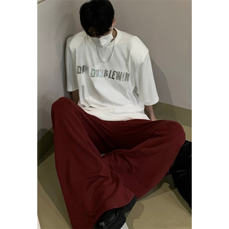 巴家重磅短袖垫肩T恤软金属立体印花宽松体恤1213-T2429-P35图片