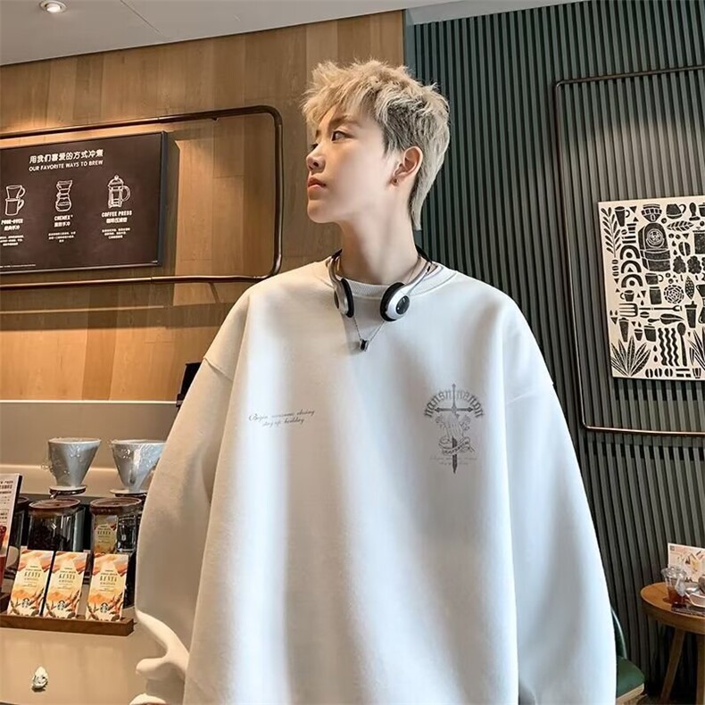 350g潮牌圆领宽松情侣长袖打底衫上衣服束口T恤卫衣5064-P38网图,女装T恤,电商B245