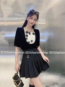 【现货】高品质撞色系手工钉花金丝绒上衣图片