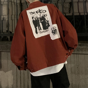 美式复古潮牌贴布红色春秋底特律工装夹克衫欧美高街hiphop外套，男装夹克，星座505-2（原电商A260-1)