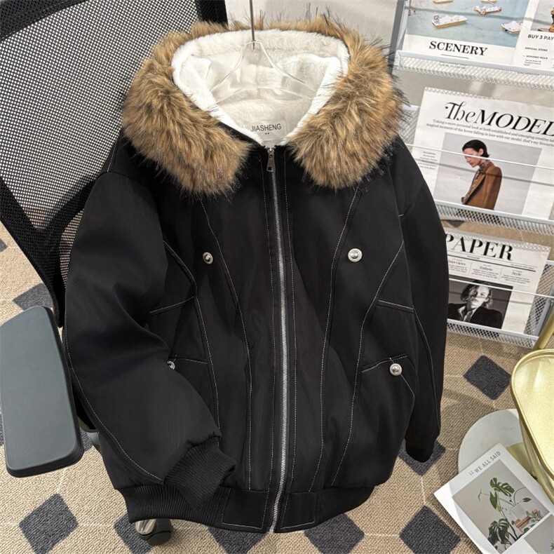 美式复古座山雕派克棉服外套男女冬季毛领连帽短款情侣棉衣,男装棉衣,星座506A