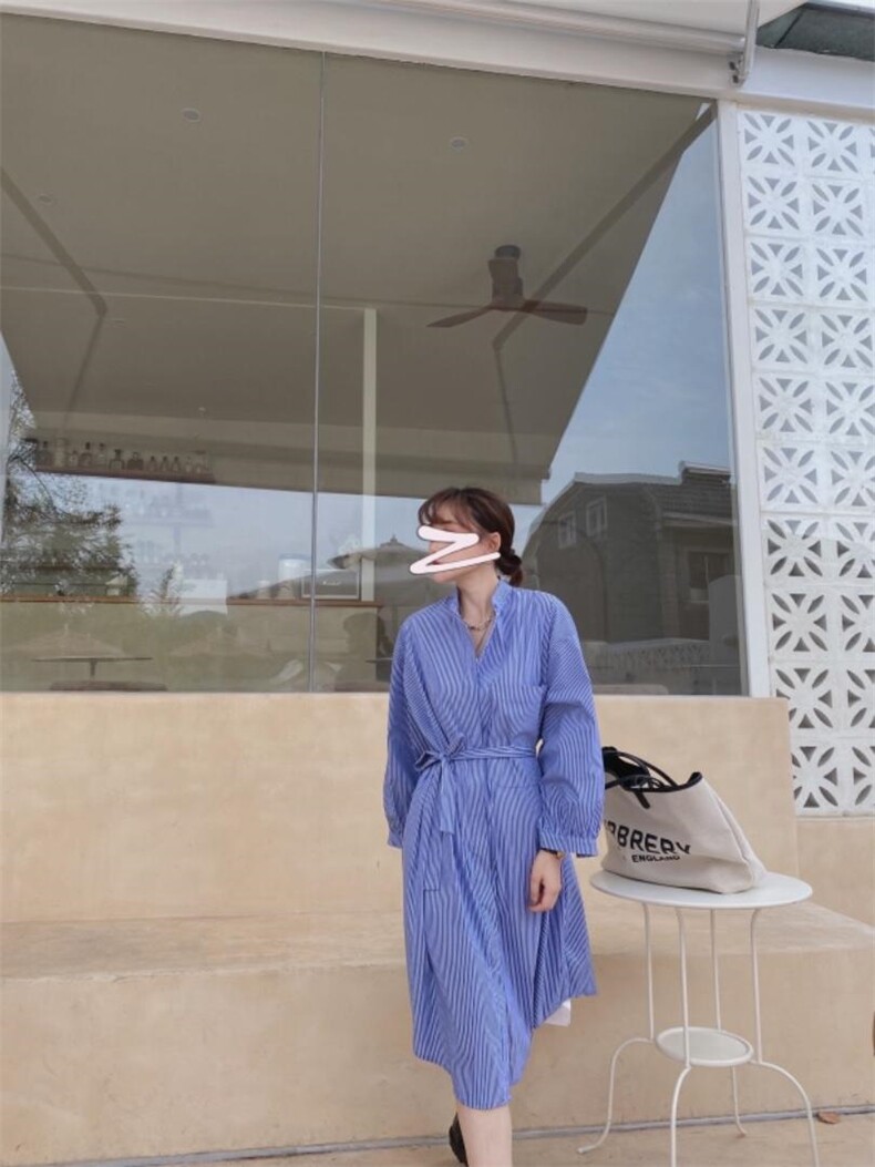 条纹衬衫裙，女装衬衫，驿谷