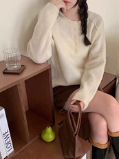 时尚百搭温柔羊毛衫圆领半开衫显瘦修身，女装羊毛衫，圣旺供货