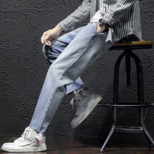 2021瓷砖风秋季新日系大码松紧腰九分纯色牛仔裤男K297-P50图片