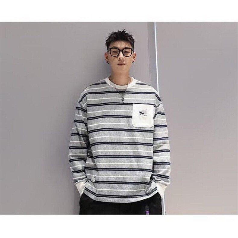 W9700-P53网图现货时尚美式潮流撞色条纹休闲卫衣宽松打底衫,男装T恤,星座1608-2