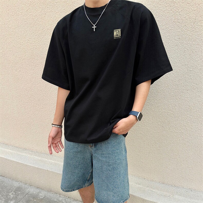 抖音得物品质夏季美式高街220克宽松纯棉潮牌印花短袖T恤MT30特15,男装T恤,电商A486-1