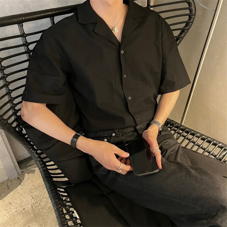 816B-CS021-P45短袖简约衬衫韩宽松慵懒落肩男轻熟风,男装衬衫,星座816B