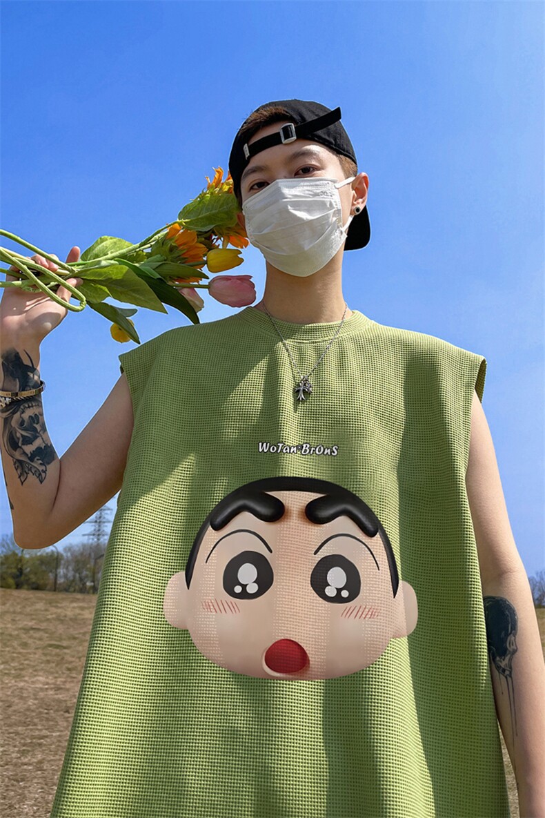 华夫格背心直播高品质重磅220克3D头印花HB7119-P25控38,男装背心/马甲,星座508（原C305）
