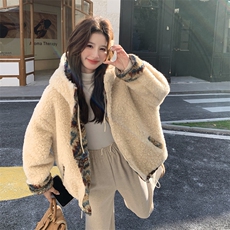 2C232-8696两穿可爱风花色羊羔毛外套8696-K185-P278，女装毛呢外套，2C232
