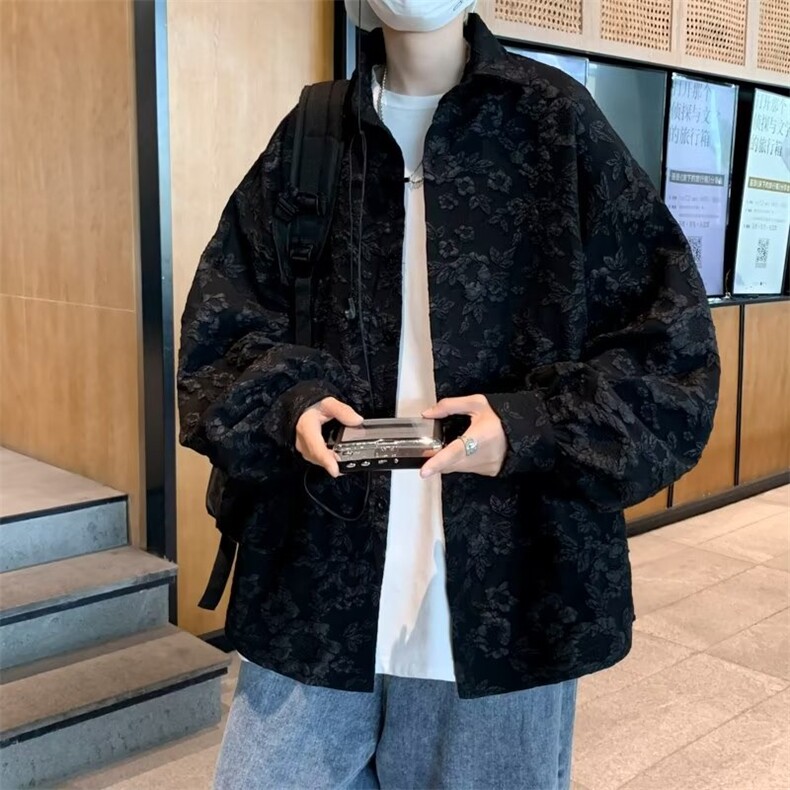 韩版潮流设计感浮雕压花衬衣外套春秋高级感衬衫男士W3824-P40,男装衬衫,星座512-2