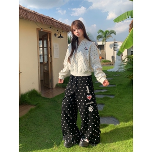 Amoeba美式复古满印星星印花宽松阔腿抽绳直筒休闲卫裤女百搭长裤图片