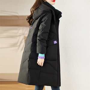现货90白鸭绒羽绒服女连帽新款长款面包服时尚宽松休闲保图片
