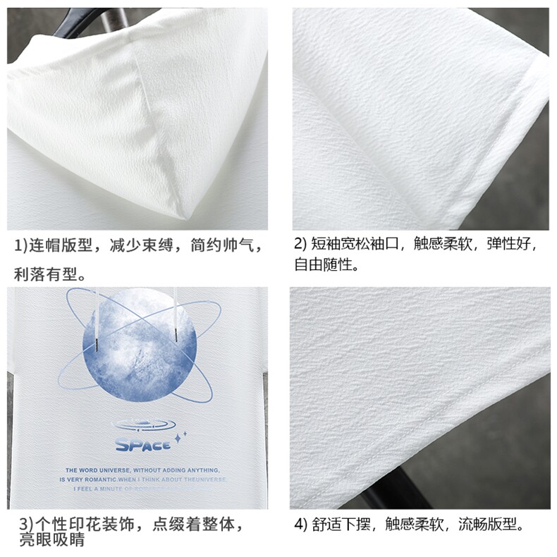LD54241-P45连帽短袖t恤男大码胖子带帽五分袖中袖展架,男装T恤,电商A040A
