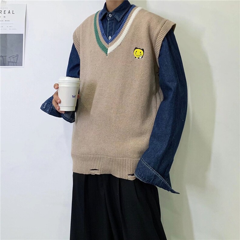 原宿秋季纯色马甲男百搭笑脸潮新款宽松型B28P25,男装背心/马甲,星座1116-2