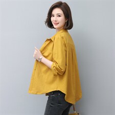 时尚休闲气质宽松棉麻衬衣女长袖百搭显瘦上衣新款韩版简约外套，女装衬衫，依恋蒂丝