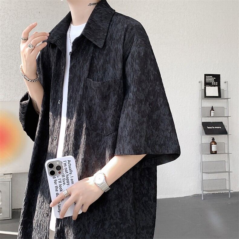 8XL-M肌理褶皱冰丝短袖衬衫男夏薄款半袖防晒衬衣外套DC28010P45,男装衬衫,电商B312