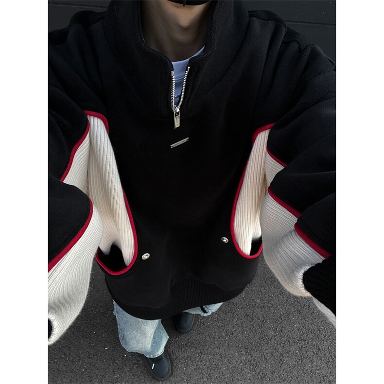 立领拉链拼接设计感卫衣男 XH92-特p70图片
