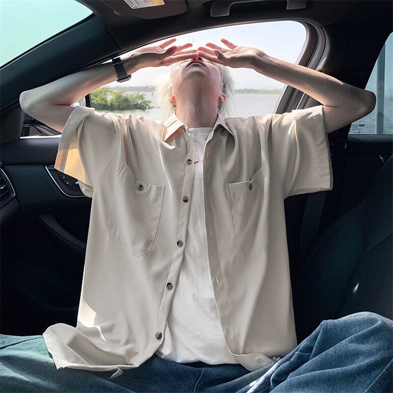 美式ins高街冰丝宽松短袖衬衣货号CY25157P4068,男装衬衫,电商A063