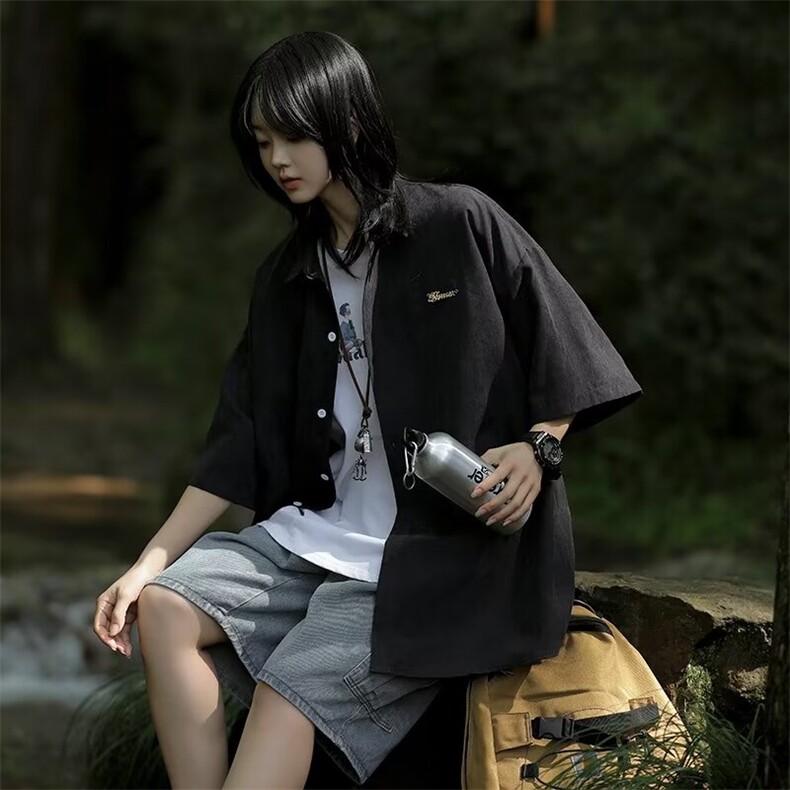 文艺衬衫男女短袖韩版潮流百搭学院风2024夏季ins外套CY833-P32,男装衬衫,星座412-2