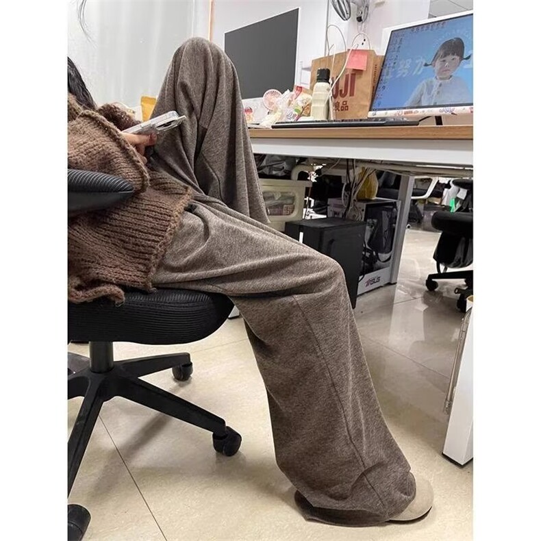 加绒裤贝贝绒糯米裤男女生秋冬款裤宽松美拉德阔腿休闲裤保暖卫裤,男装休闲裤,星座302B