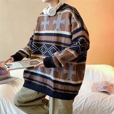 冬季25圣诞圆领加厚毛衣套头风外贸大码男装羊毛衫休闲针织衫，男装针织衫/毛衣，星座909-2（原星座717-2）