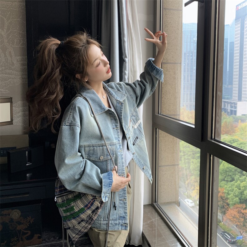 港风做旧复古牛仔外套女春季2025新款美式复古设计感高级感上衣，女装短外套，多米2-075