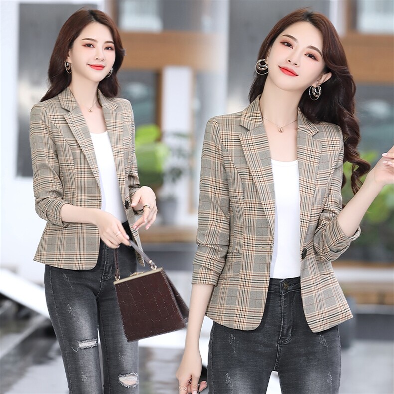 2021春秋季新款优雅潮流简约格子小西装，女装西装，阿菲诺依