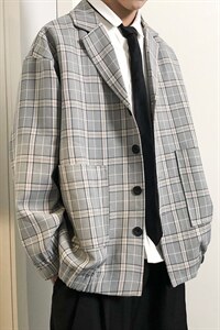 春季网红宽松小西装外套男韩版潮流ins格子休闲西服A071-X02-P80,男装西服,电商A071