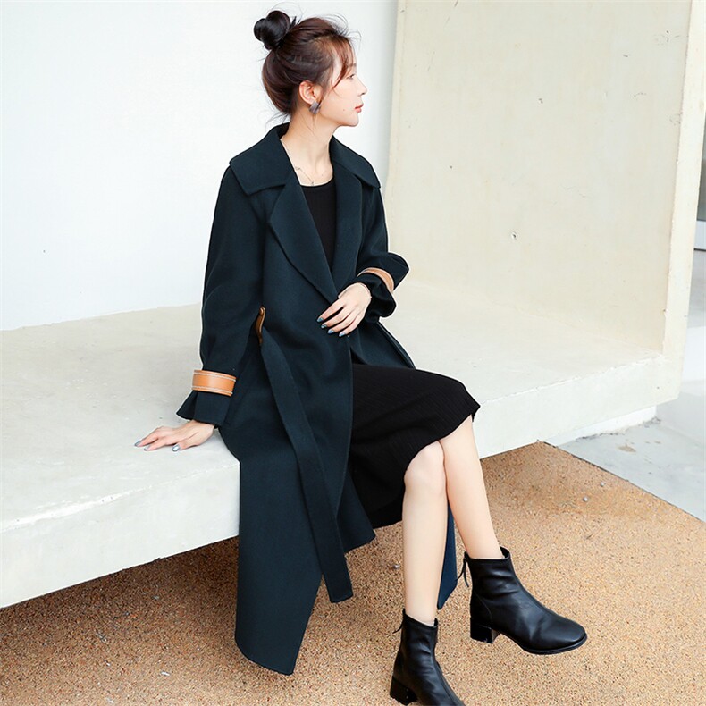 2021年秋季聚酯长款纯色修身甜美西装领91%(含)-95%(不含),女装毛呢外套,秋水欣儿