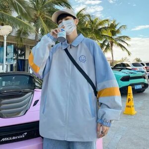 港风休闲拼接撞色笑脸印花痞帅衬衫男长袖百搭秋季青少年嘻哈上衣图片