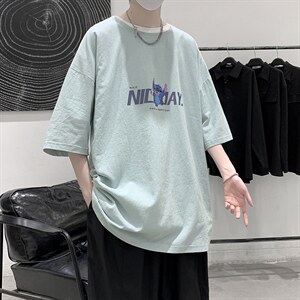 YT26173-P30 亚短袖t恤男大码五分袖男宽松七分袖 港风模特图片