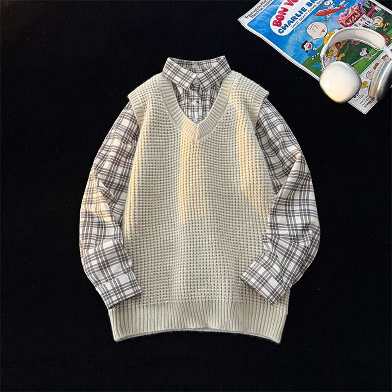 春款男士假两件卫衣衬衫领新款刺绣针织打底衫CS33-P68，男装T恤，电商B278