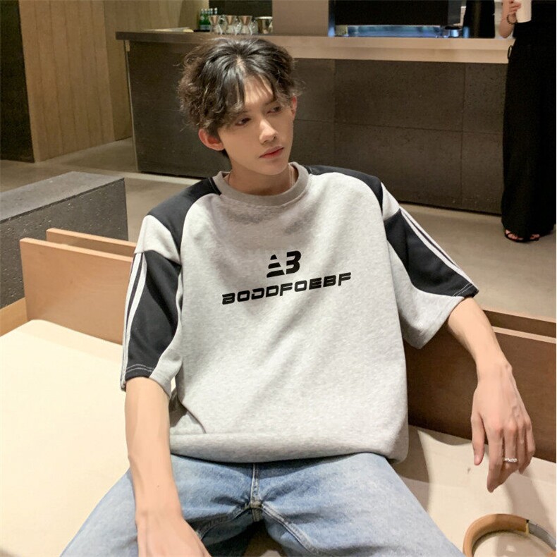 小众美式垫肩短袖t恤男痞帅街头宽松赛车衣服高级体恤衫TW522-p40,男装T恤,星座1008
