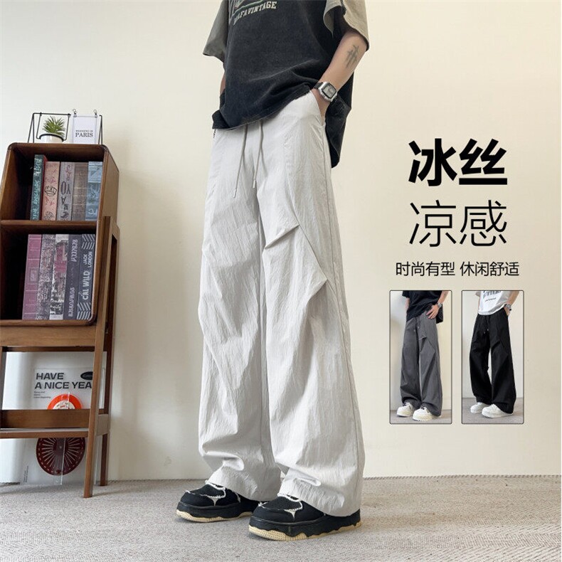 2026夏季新款美式高街褶皱设计宽松冰丝裤B315-K25798-特p30控58,男装休闲裤,电商B315