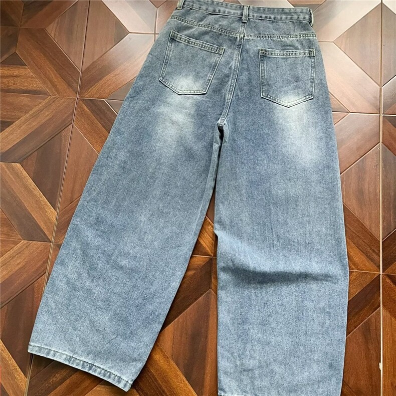 2026春美式复古阔腿弯刀宽松刺绣廓形多口袋牛仔长裤K71236-P55,男装休闲裤,电商B245
