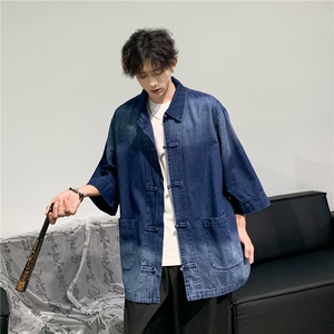 新中式牛仔衬衫男短袖韩版潮流百搭帅气2024新款ins外套CY819-P63图片