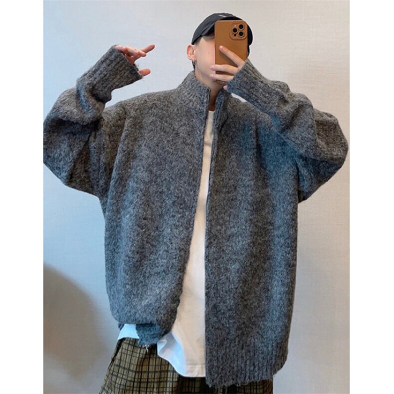 秋冬双拉链外套男长袖休闲宽松简约立领针织开衫情侣毛衣MQ85,男装针织衫/毛衣,星座1116A（原606A-3）