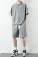 夏季新款港风翻领短袖上衣日系POLO衫休闲情侣冰丝套装男TZ11P60，男装T恤，电商B226-2（原B217-2）