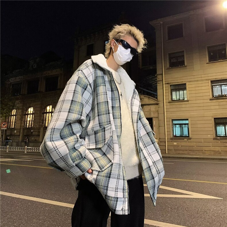 外套男秋冬季羊羔毛棉服加厚小香风宽松格子棉衣潮8029P88,男装棉衣,星座410-2
