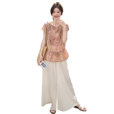 夏季阔腿裤雪纺衫时尚两件套女，女装套装/套裙，秋水欣儿