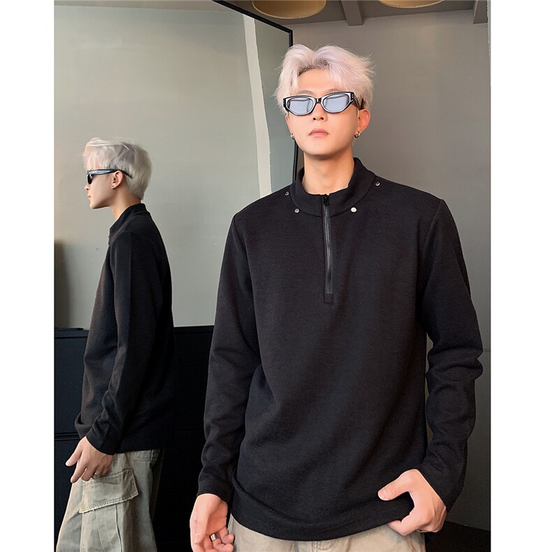 秋冬新款德绒立领半拉链卫衣男简约韩版保暖长袖上衣打底衫图片