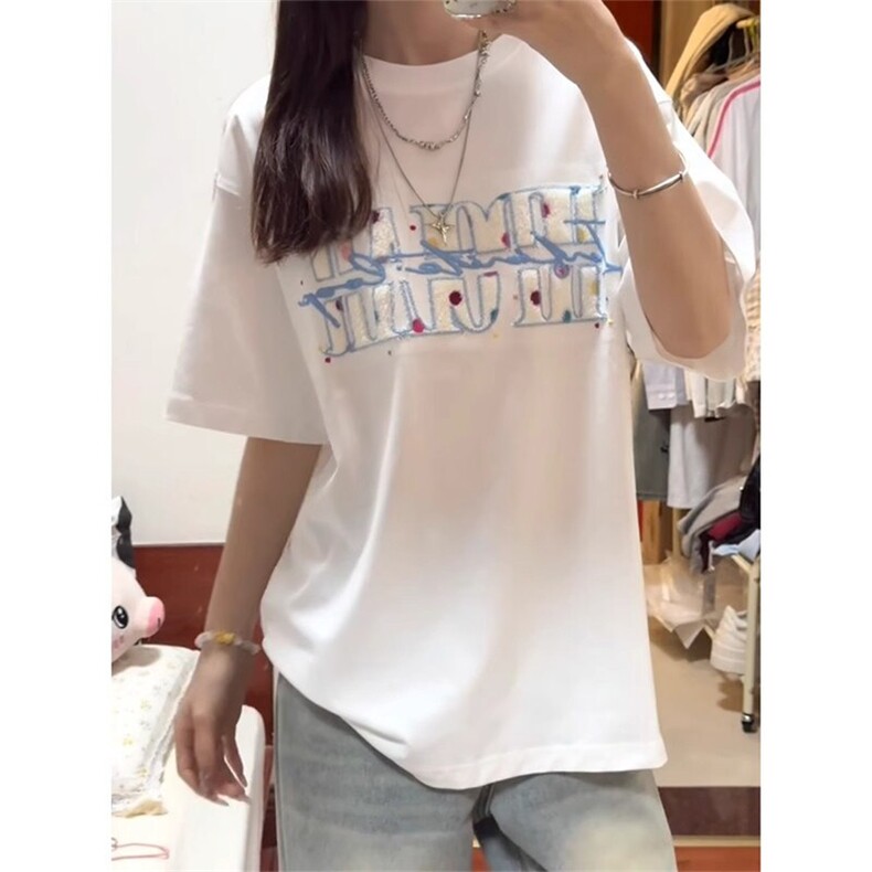 万针全刺绣工艺抖音得物高品质260克重磅纯棉双纱美式高街短袖T恤,男装T恤,电商A486-1