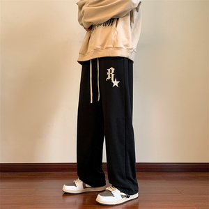 wassup happy高街裤子男款春秋季潮流大码宽松阔腿裤休闲运动卫裤图片