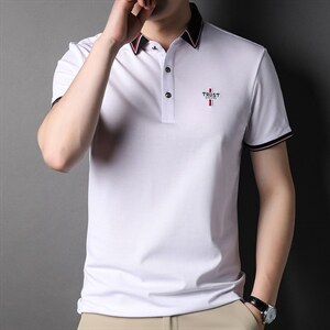 2023夏季新款中年男士翻领短袖T恤潮流POLO衫商务休闲时尚男上衣图片