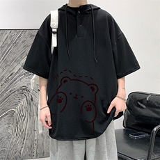 LD54236-P45连帽短袖t恤男大码胖子带帽五分袖中袖大皂风，男装T恤，电商A040
