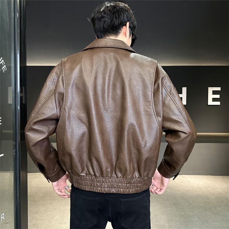 潮2025秋季新款皮衣男工装大口袋机车皮夹克外套B317/9801/P155,男装夹克,电商B317