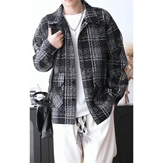 新款小香风格子翻领开衫外套男潮流大码夹克外套J5282-特P60控118，男装夹克，电商A001