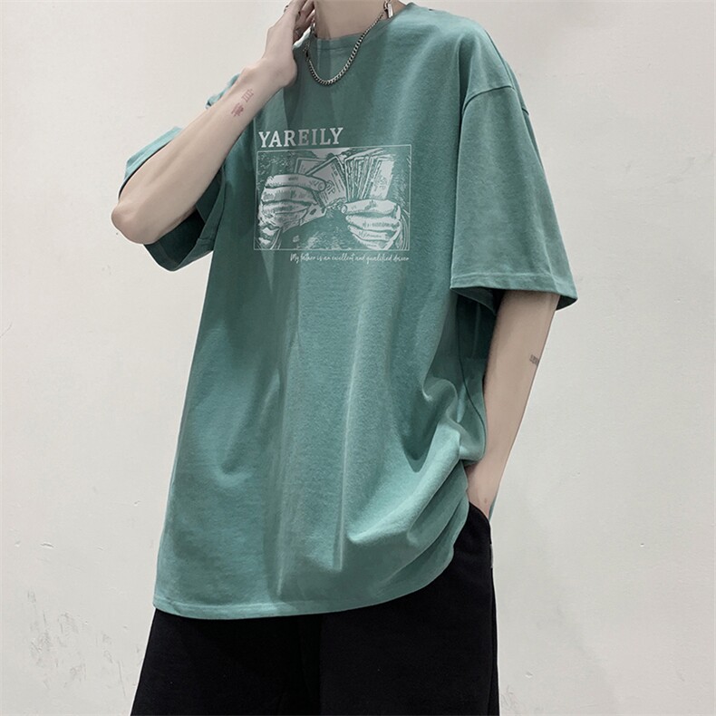 短袖t恤男2023新款港风圆领印花上衣半袖纯棉体恤衫DFY481TP25,男装T恤,电商A102-1